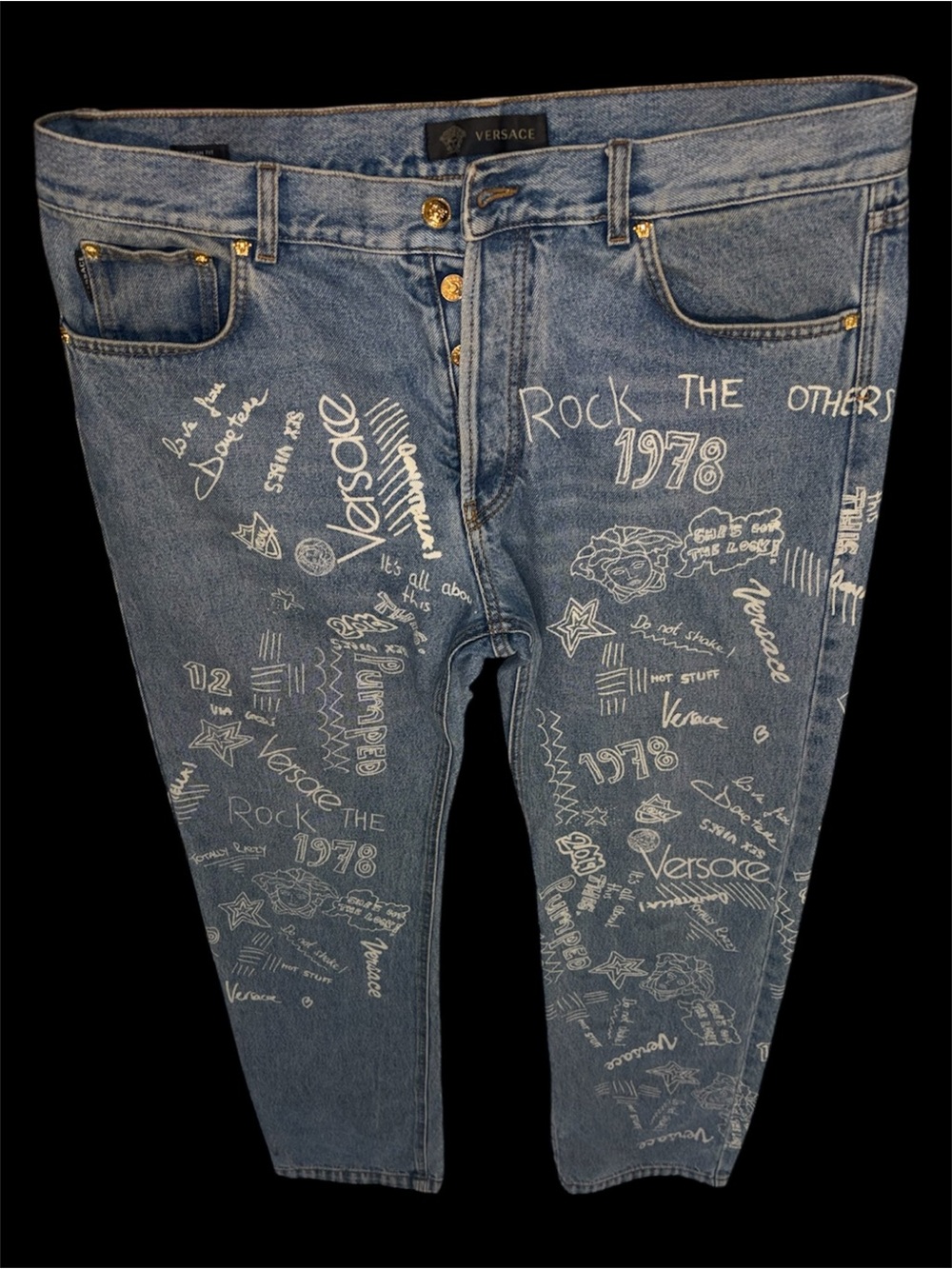 2019 Versace “Love From Donatella” Doodle Graphic Jeans